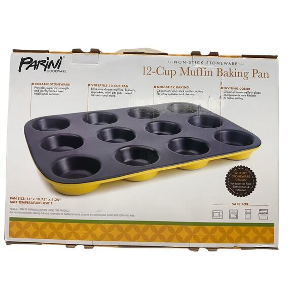New Parini Cookware 12-Cup Muffin Baking‎ Pan Non-Stick Stoneware-BNIB - Picture 5 of 6